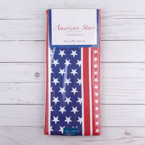Fabric Tablecloth Americana Stars Stripes 52x70 Red White Blue - Picture 1 of 2
